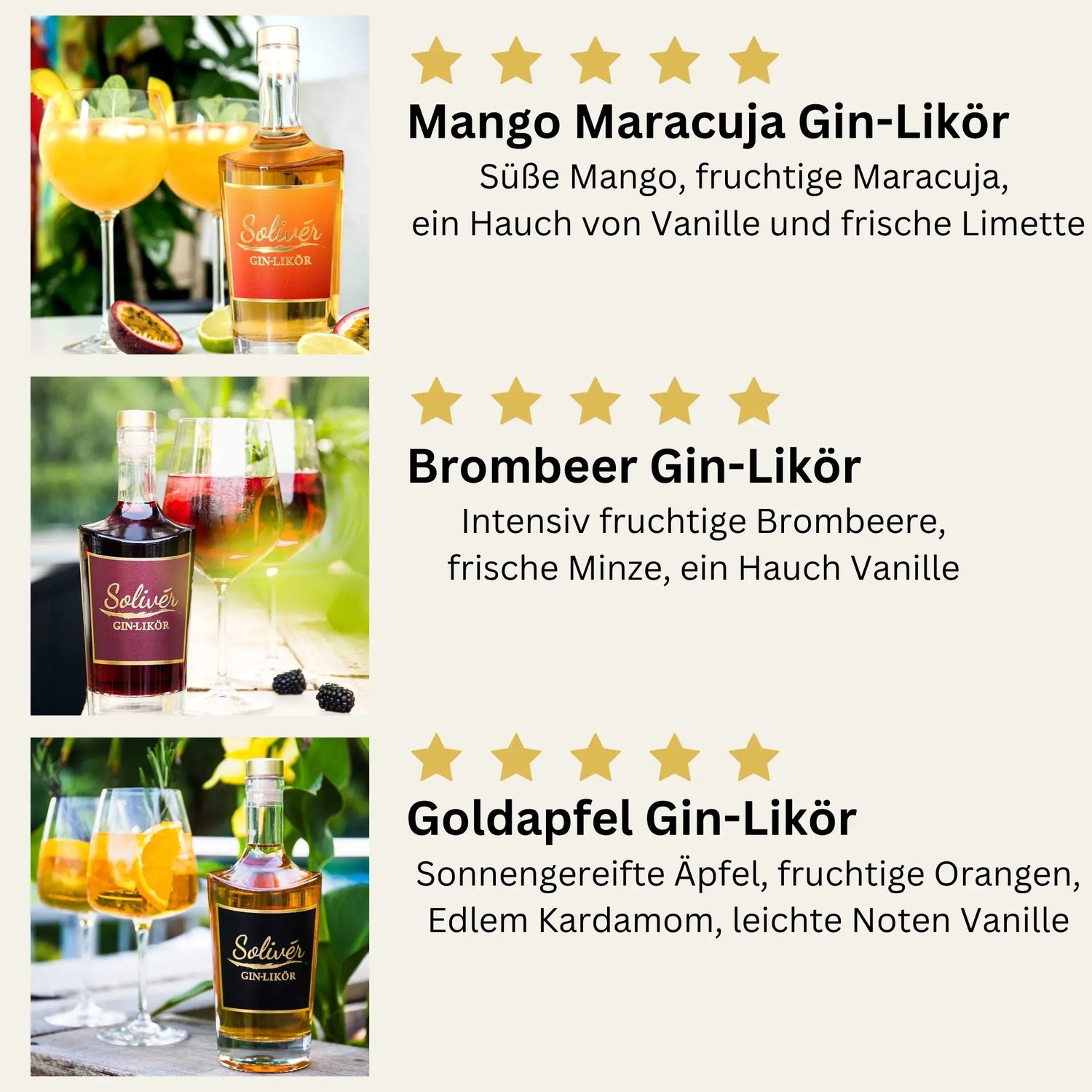Solivér Gin-Likör 3er-Bundle – Exotische Vielfalt in einer Box
