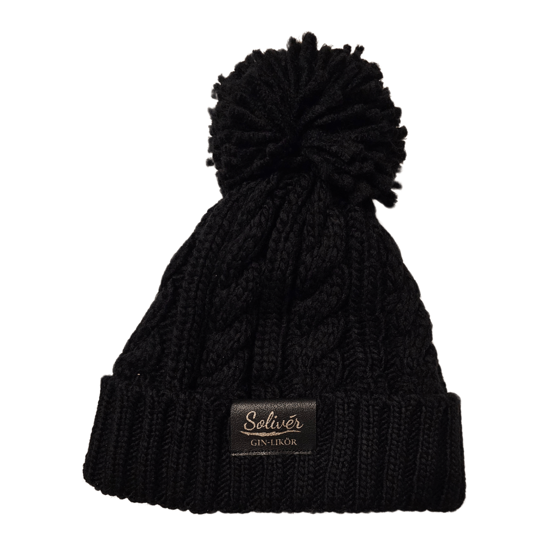 Cable Knit Melange Beanie mit Bommel und einzigartigen Patch