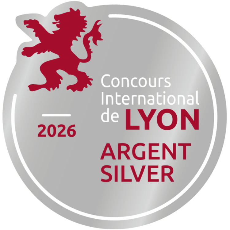 Goldmedaille des Concours International de Lyon 2026 mit rotem Löwen und Aufschrift Or Silber als Auszeichnung für hochwertige Spirituosen.